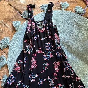 Candies brand, uneven hem, pink blue green and black dress